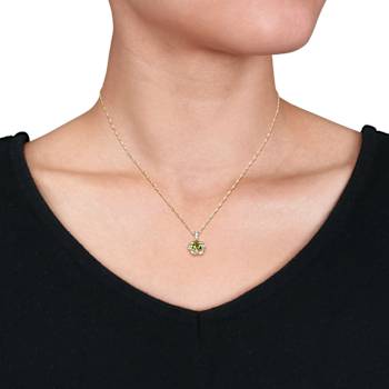 Peridot & Diamond 14K Yellow Gold Floral Pendant With Chain 1.57ctw