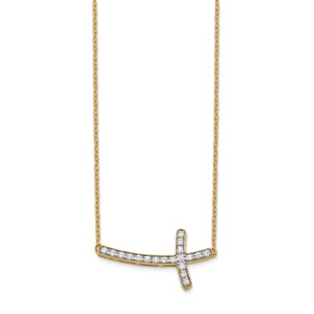 14K Yellow Gold Lab Grown Diamond VS/SI GH, Sideways Cross 18 Inch Necklace