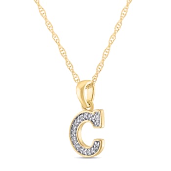White Diamond Accent 10k Yellow Gold C Initial Pendant With 18” Rope Chain
