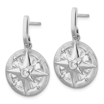 Rhodium Over Sterling Silver Polished Cubic Zirconia Compass Dangle Post Earrings