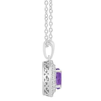 7mm Round Amethyst And White Topaz Accent Rhodium Over Sterling Silver
Double Halo Pendant w/Chain