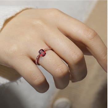 Rectangular Cushion Garnet 14K Rose Gold Over Sterling Silver Solitaire
Ring, 1.00ct