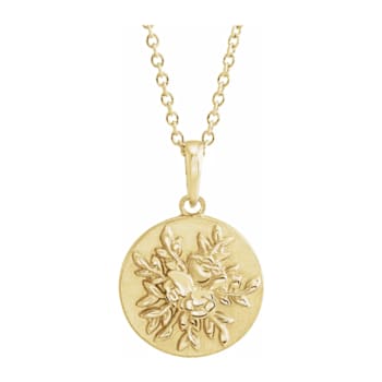 14K Yellow Gold Floral Pendant With Adjustable Chain