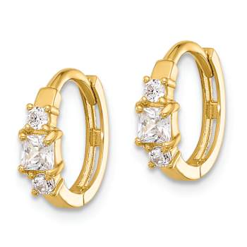 14k Yellow Gold Polished Cubic Zirconia 9/16" Hinged Huggie Hoop Earrings