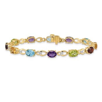 14k Yellow and White Gold with Rhodium Over 14k Yellow Gold Rainbow
Gemstone and Diamond Bracelet