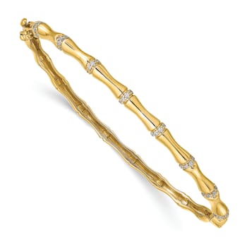 14k Yellow Gold 4mm Bamboo Design Diamond Hinged Bangle