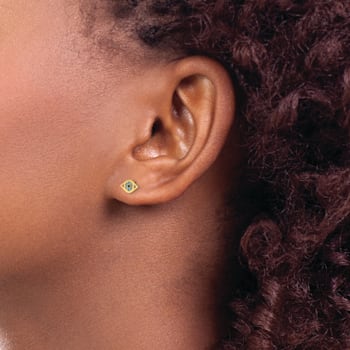 14K Yellow Gold Blue Cubic Zirconia Eye Post Earrings