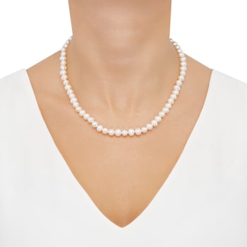 White Freshwater Pearl Necklace, Bracelet with Round Stud Earrings
Sterling Silver Jewelry Set