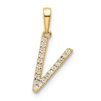 14k Yellow Gold Diamond Letter V Initial Pendant