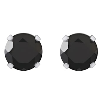 5mm Round Black Onyx Rhodium Over 10k White Gold Stud Earrings