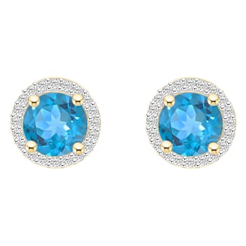 6mm Round Blue Topaz And Created White Sapphire 10k Yellow Gold Halo
Stud Earrings