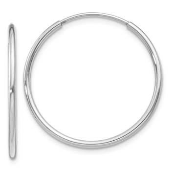 Rhodium Over 14k White Gold Polished 1" Endless Tube Hoop Earrings