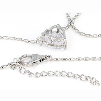 Heart Shape CZ Solitare Station Pendant Necklace in Rhodium Over
Sterling Silver