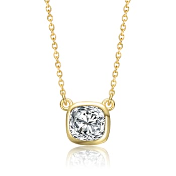 Square Cushion CZ Bezel Solitaire Necklace In 14K Gold Over Sterling Silver
