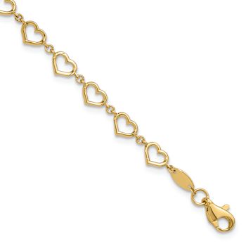 14k Yellow Gold Polished Heart Link Bracelet