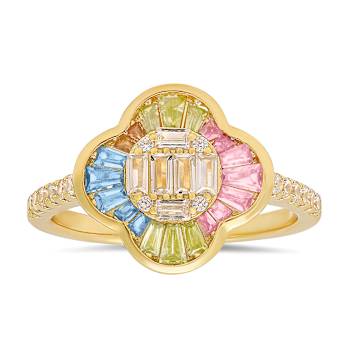 Multi-color Cubic Zirconia 14k Yellow Gold Over Sterling Silver Clover
Ring 1.44ctw