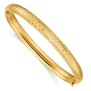 14k Yellow Gold 6.5mm Diamond-Cut Fancy Hinged Bangle Bracelet