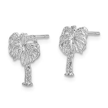 Rhodium Over 14k White Gold Textured Palm Tree Stud Earrings