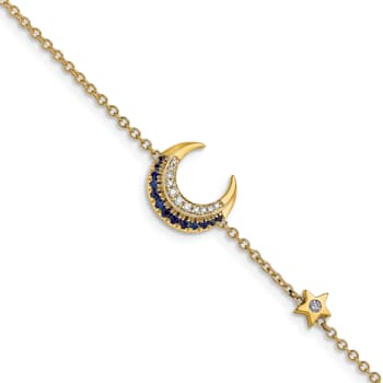 14k Yellow Gold Diamond and Sapphire Moon and Star Bracelet