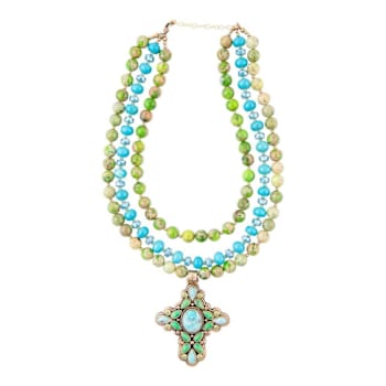 Barse Jewelry Composite Turquoise, Jasper & Magnesite Gold Tone
Layered Cross Necklace