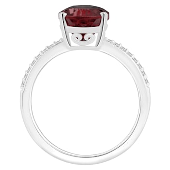 12x8mm Pear Shape Garnet and 1/10 ctw Diamond Rhodium Over Sterling
Silver Ring