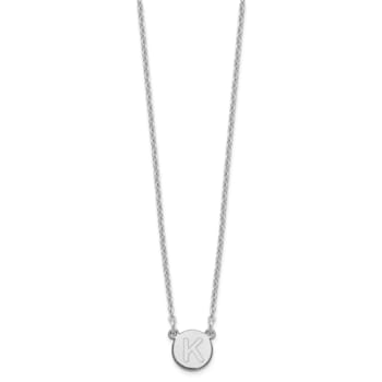 Rhodium Over Sterling Silver Tiny Circle Block Letter K Initial Necklace