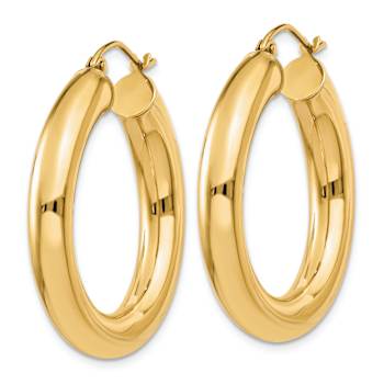 14k Yellow Gold 1 3/16" Polished Hoop Earrings