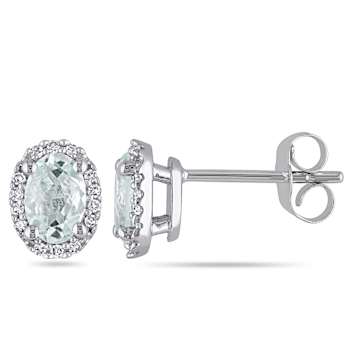 Aquamarine and Diamond 10K White Gold Earrings 0.88ctw