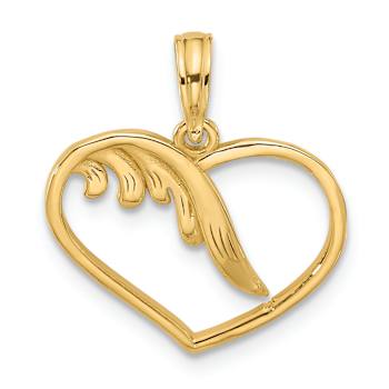 14k Yellow Gold Polished Fancy Wings and Heart Charm