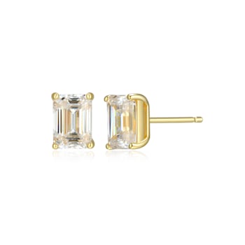 Emerald Cut Moissanite 14k Yellow Gold Over Silver Stud Earrings 2.02ctw DEW