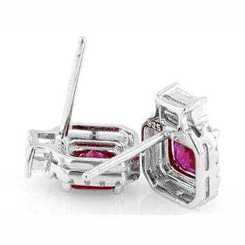 Lab-Created Ruby And Sapphire Halo Stud Earrings In Sterling Silver