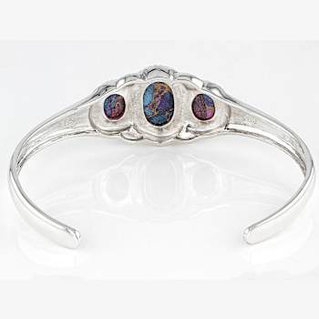 Purple Spiny Oyster And Turquoise Sterling Silver Three-Stone Cuff