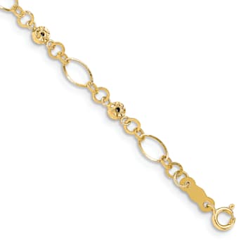 14k Yellow Gold Polished Diamond-Cut Ovals and Donut Beads Bracelet