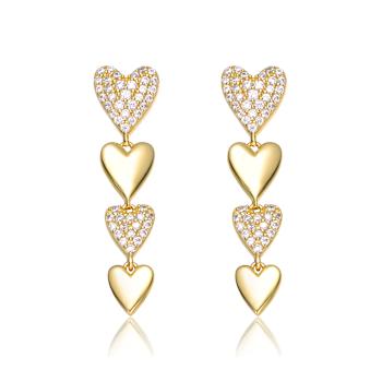 CZ Pave Double Heart Drop Earrings In 14K Gold Over Sterling Silver