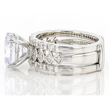 White Cubic Zirconia Rhodium Over Silver Ring and Guard Set (2.15ctw DEW)