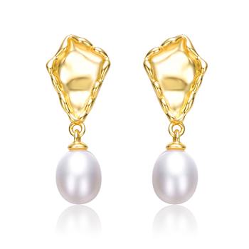 Freshwater Pearl Nugget Drop Earrings In 14K Gold Over Sterling Silver