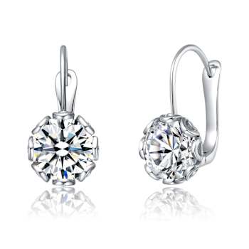 CZ Solitaire Drop Earrings In White Rhodium Over Brass 7.00ctw