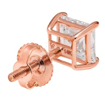 White Cubic Zirconia 14k Rose Gold Studs With Velvet Gift Box 3.00ctw