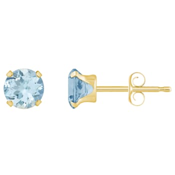 5mm Round Aquamarine 10k Yellow Gold Stud Earrings