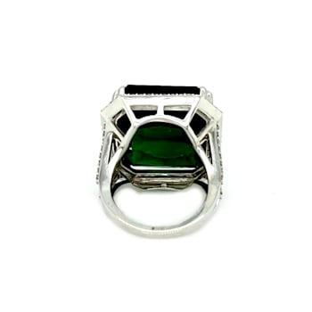 49.45 Ctw Green Tourmaline and 1.06 Ctw White Diamond Ring in 14K WG