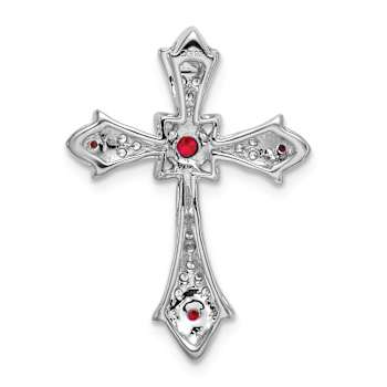 Rhodium Over 10k White Gold 0.09 cttw Ruby and Diamond Fleur-de-Lis
Cross Slide Pendant