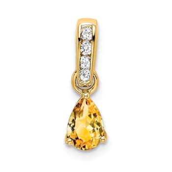 10k Yellow Gold 0.5 cttw Pear Citrine and Accent Diamond Pendant