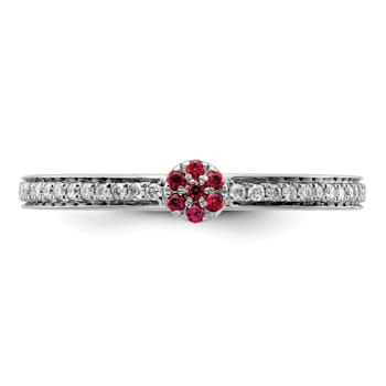 14K White Gold Stackable Expressions Ruby and Diamond Ring 0.075ctw