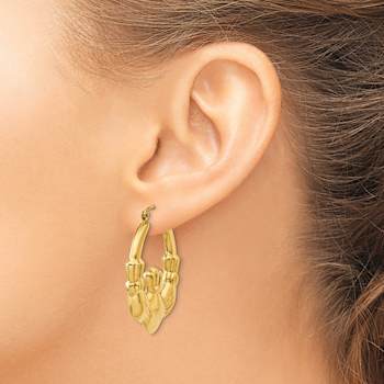 14k Yellow Gold Polished 1 3/8" Claddagh Hoop Earrings
