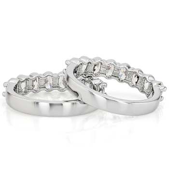 Oval CZ Set Of Two Stackable Band Rings In Rhodium Over Brass 5.30ctw