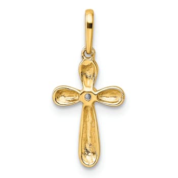 14k Yellow Gold Children's Cross Pendant with Cubic Zirconia stone