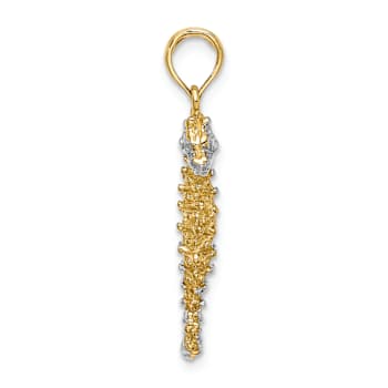 14K Two-tone Gold  Textured 3D Seahorse Charm
