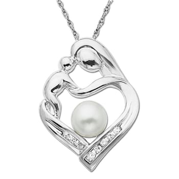 5mm Round White Freshwater Pearl with 0.05ctw Diamond Accent Sterling
Silver Pendant with Chain
