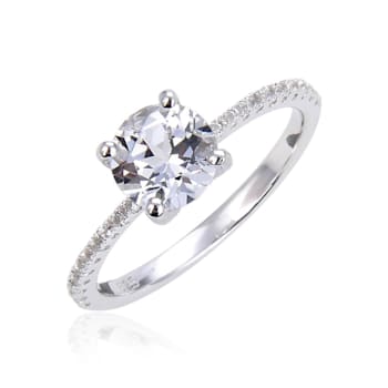 Round White Topaz Sterling Silver Solitare Ring, 1.90ctw