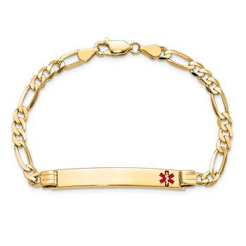 14k Yellow Gold Medical Red Enamel Figaro ID Bracelet